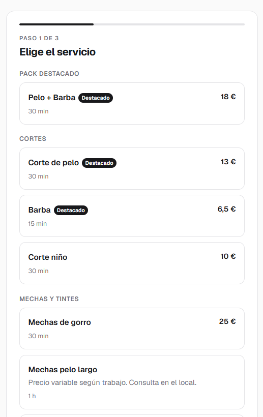 Pantalla de reserva en el móvil del cliente